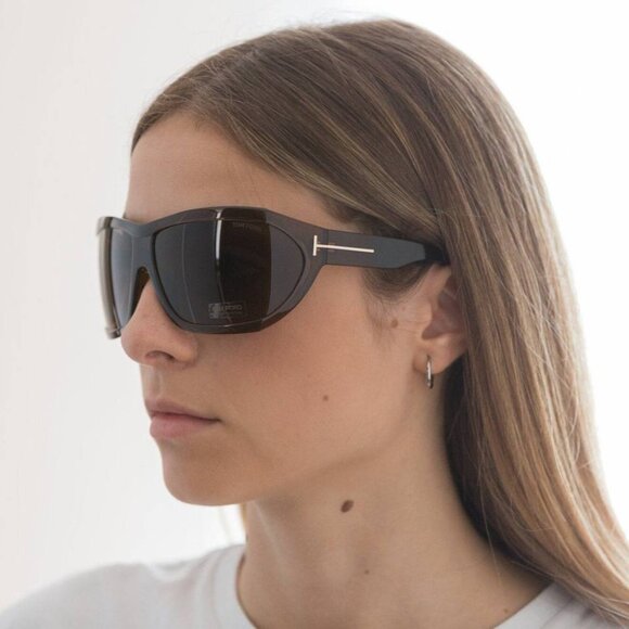 Tom Ford FT0402 01A Sedgewick Geometric Sunglasses - Shiny Black/Grey - Picture 3 of 10